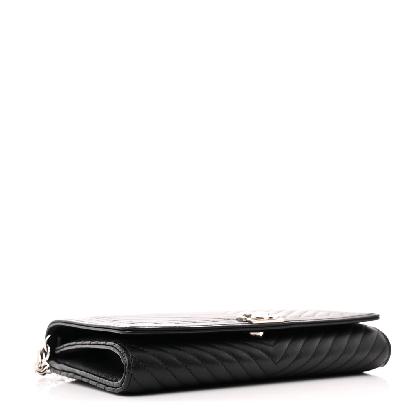 Calfskin Chevron Quilted Boy Wallet On Removable Chain WOC Black