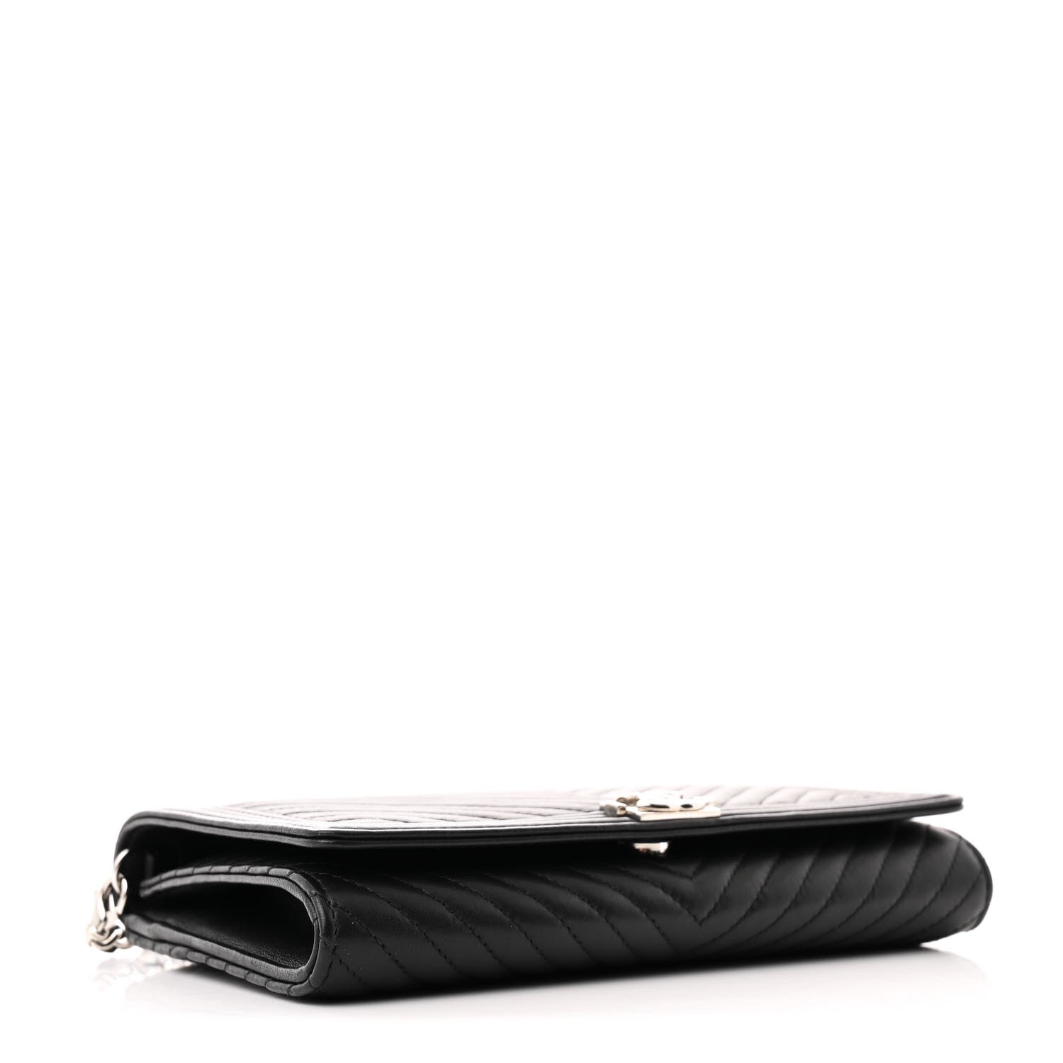 Chanel Calfskin Chevron Quilted Boy Wallet On Removable Chain WOC Black 4 of 12