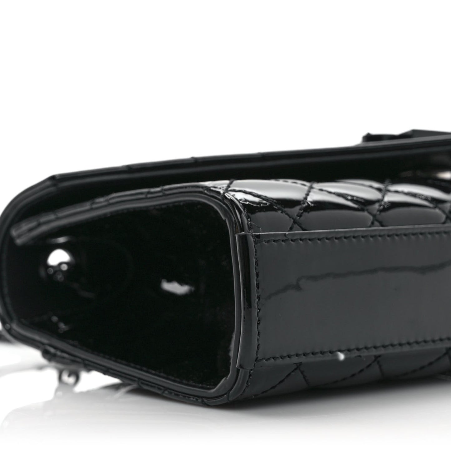 Patent Mixed Matelasse Triquilt Small Monogram Satchel Black