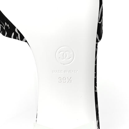 Chanel Printed Fabric Mules 39.5 Black White 6 of 8