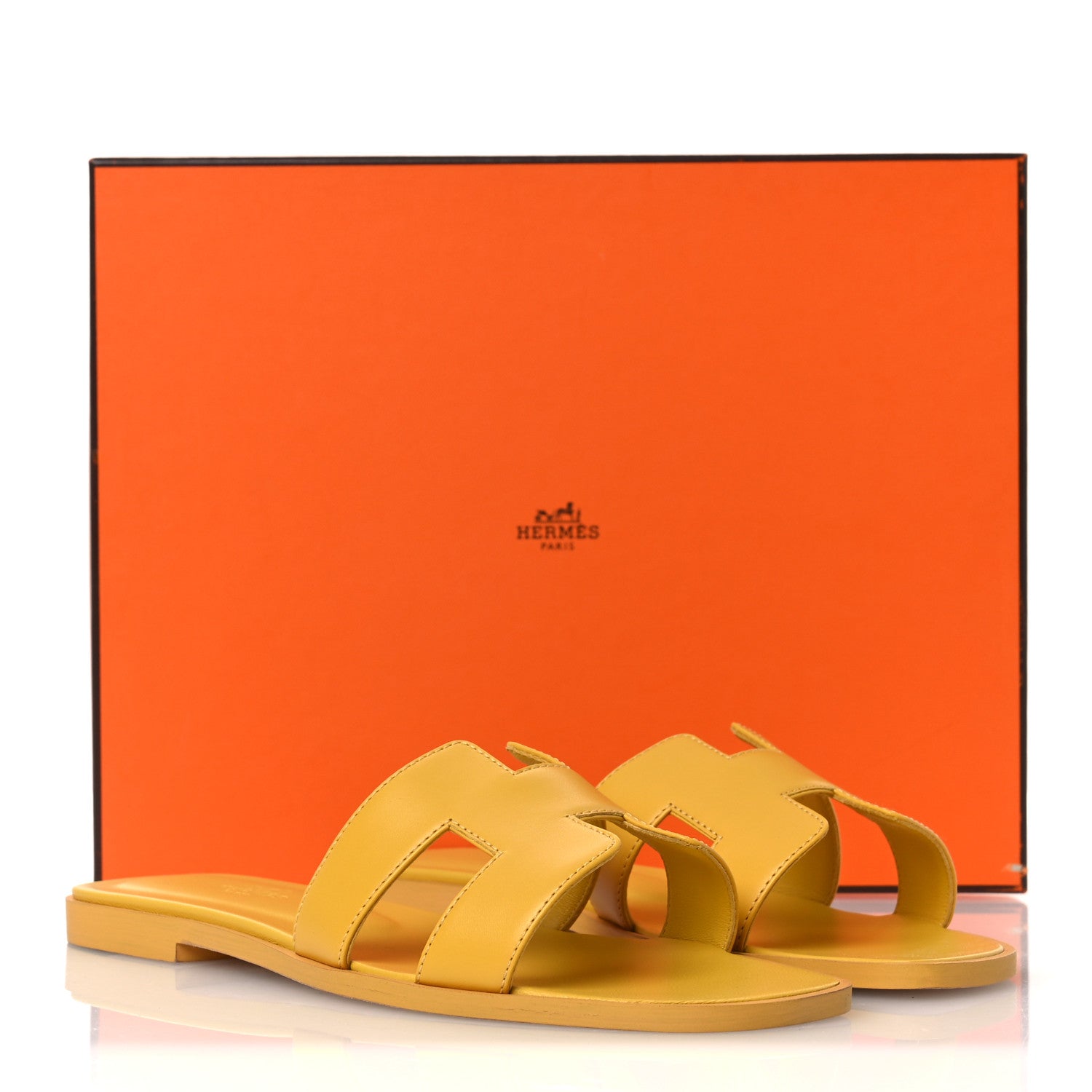 Hermes Box Calfskin Oran Sandals 37.5 Jaune Citron 11 of 11