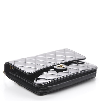 Chanel Patent Goatskin Quilted CC Eyelet Wallet On Chain WOC Black 3 of 9
