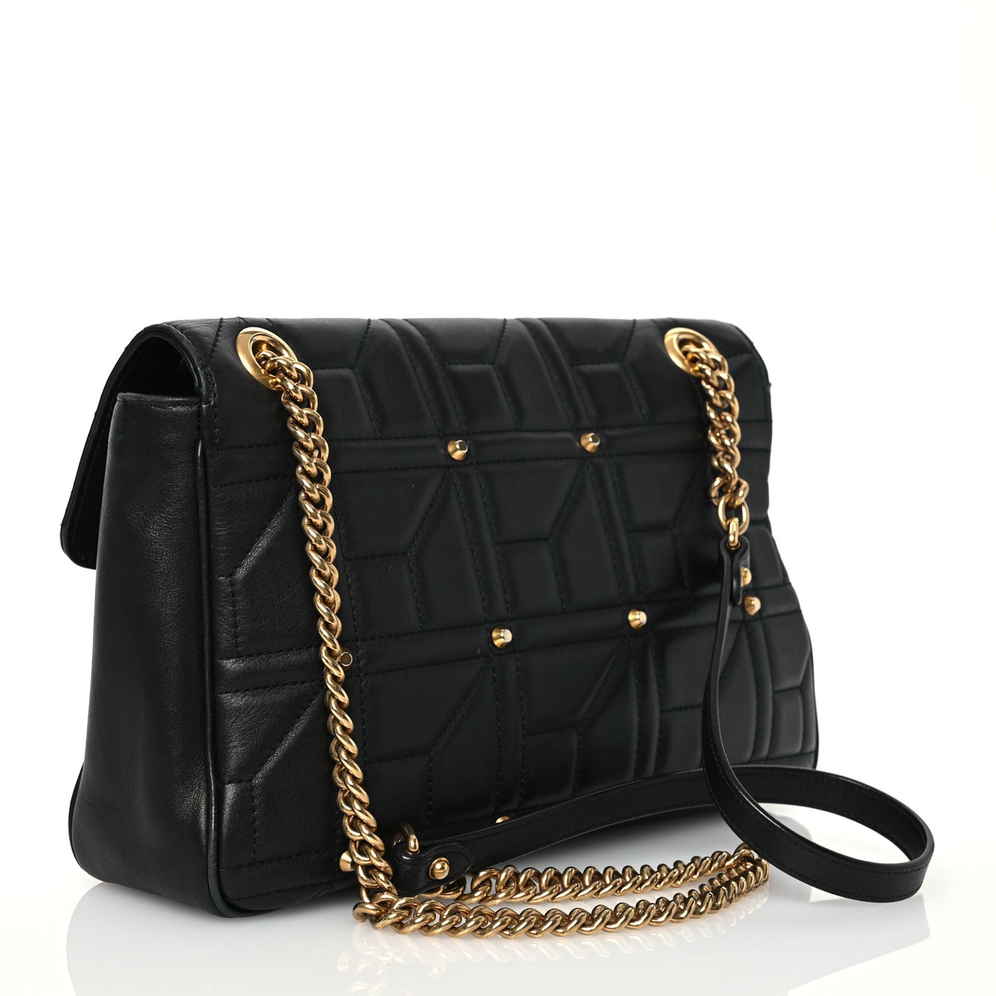 Calfskin Matelasse Studded Medium GG Marmont Shoulder Bag Black