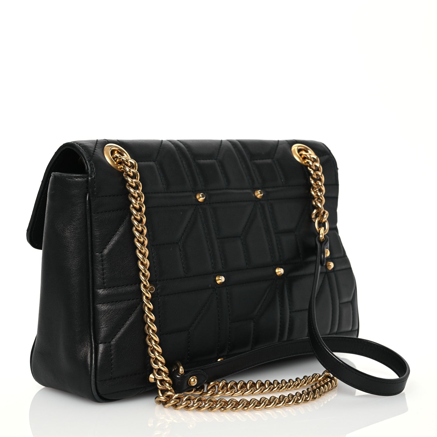 Gucci Calfskin Matelasse Studded Medium GG Marmont Shoulder Bag Black 2 of 17