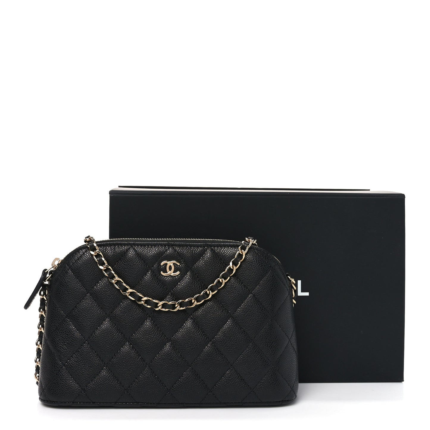 Caviar Quilted Classic Clutch With Chain Black