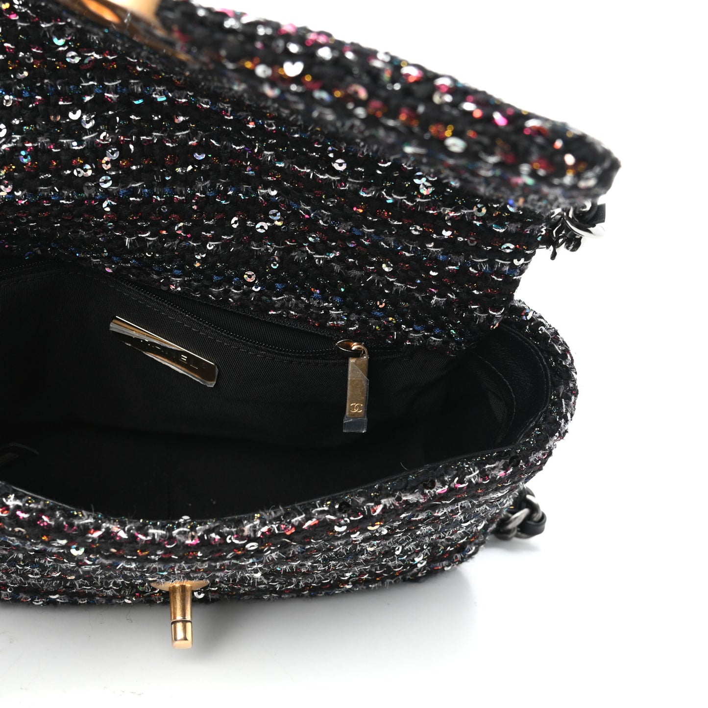 Tweed Sequin Quilted Medium Chanel 19 Flap Black Multicolor