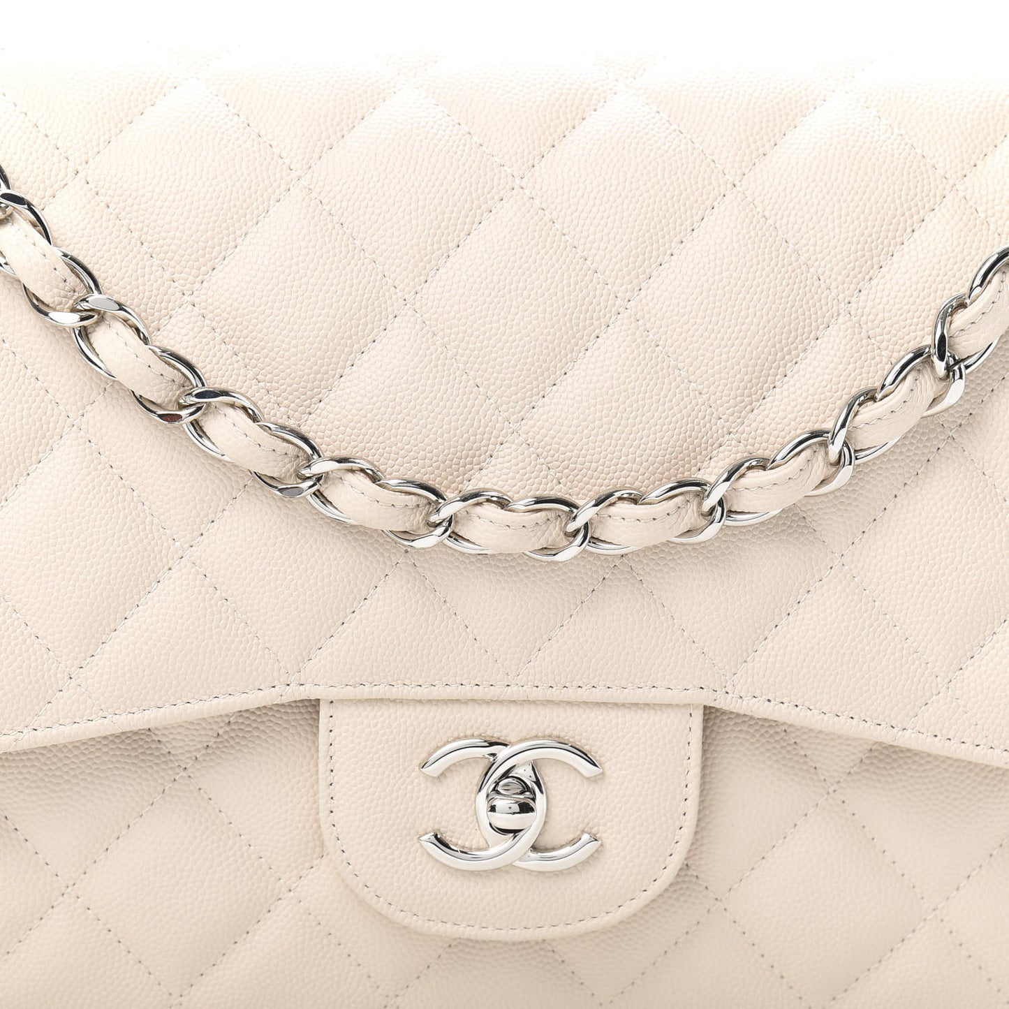 Caviar Quilted Jumbo Double Flap Light Beige