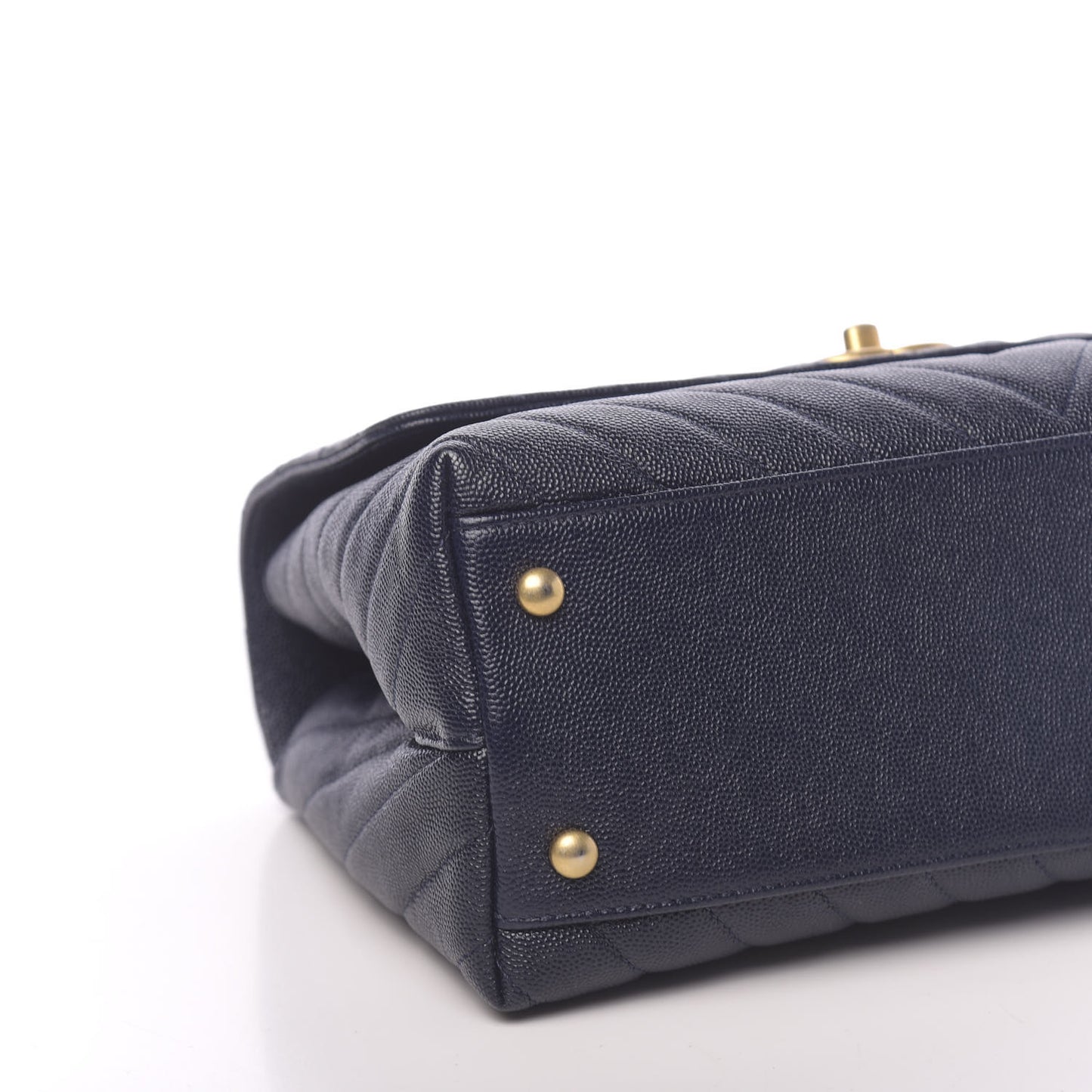 Caviar Chevron Quilted Small Coco Handle Flap Navy