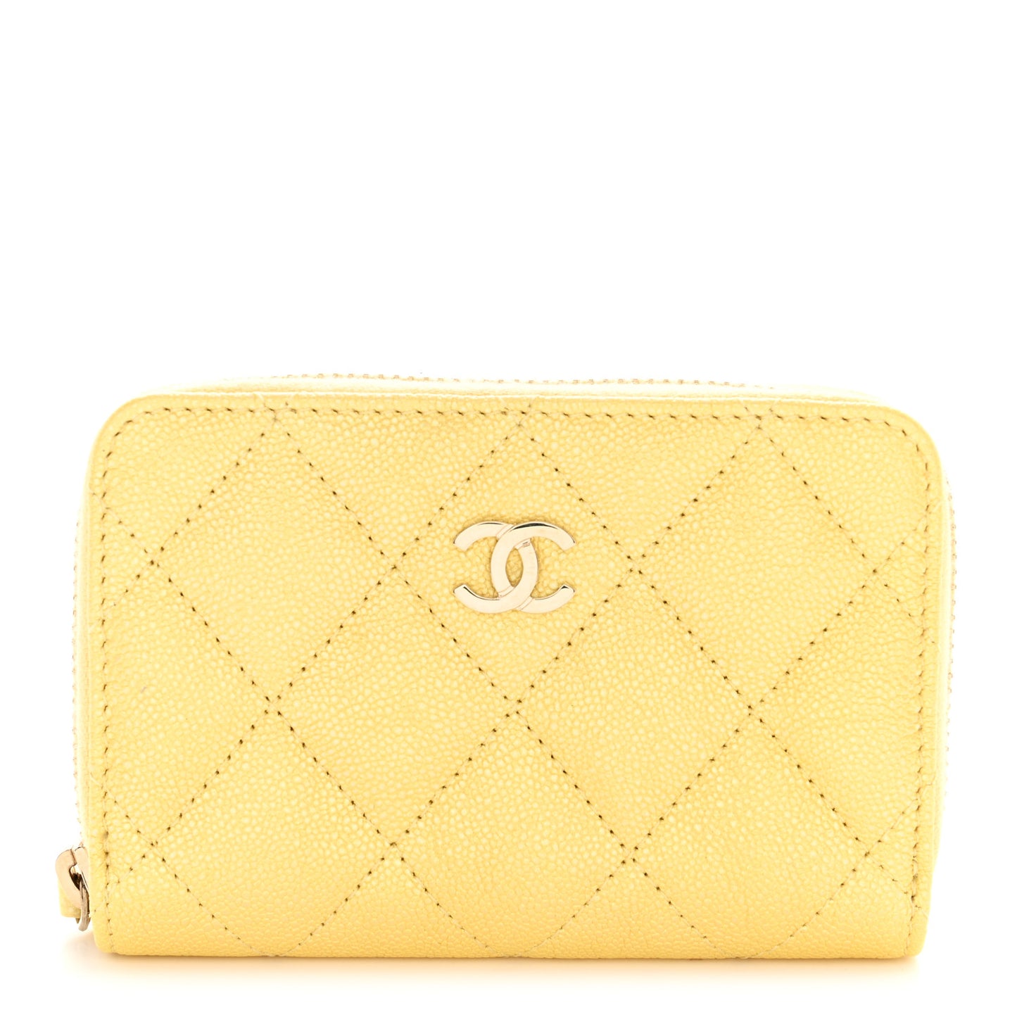 Iridescent Caviar Quilted Zip Coin Purse Yellow