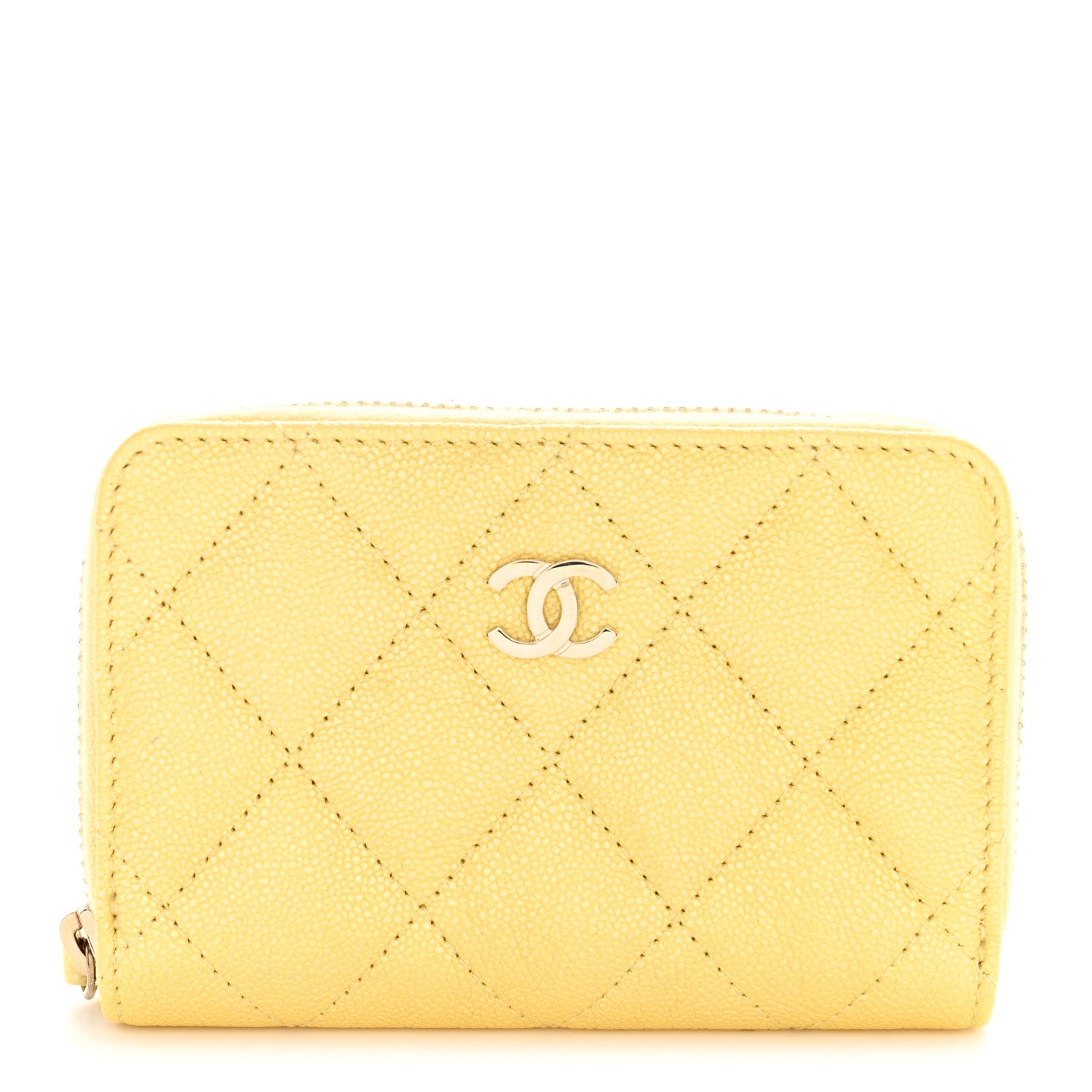 Chanel Iridescent Caviar Quilted Zip Coin Purse Yellow 1 of 9