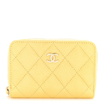 Chanel Iridescent Caviar Quilted Zip Coin Purse Yellow 1 of 9
