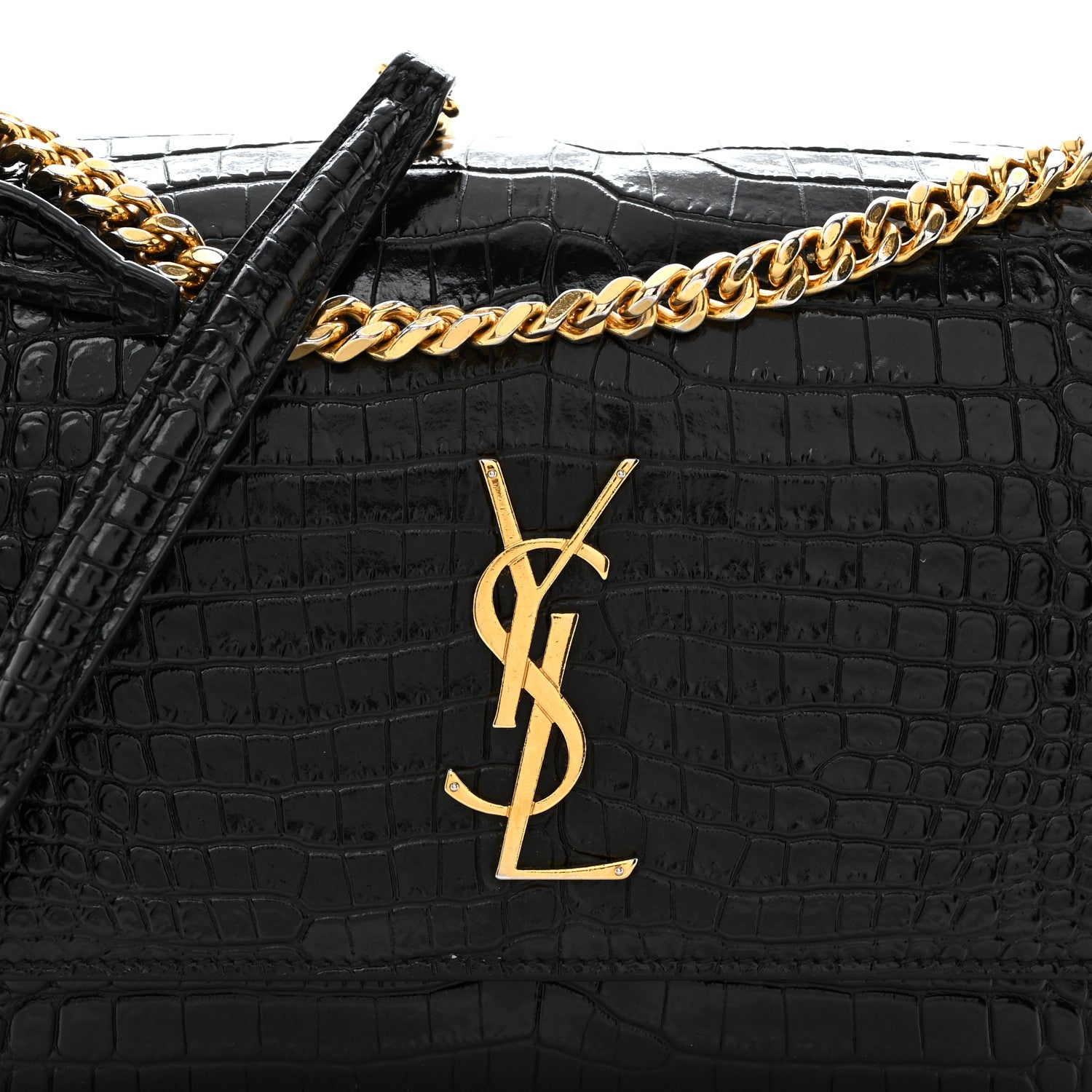 Saint Laurent Calfskin Crocodile Embossed Medium Monogram Sunset Black 9 of 11