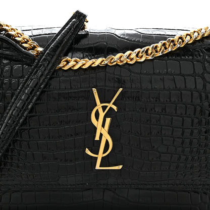 Saint Laurent Calfskin Crocodile Embossed Medium Monogram Sunset Black 9 of 11