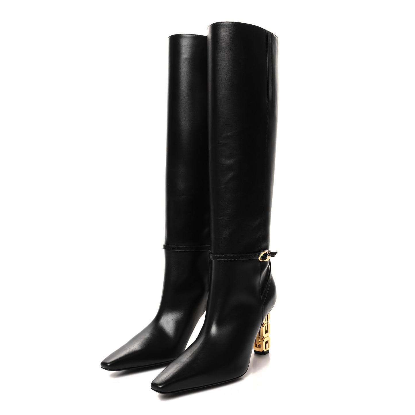 Grained Calfskin G Cube Knee High Boots 38 Black