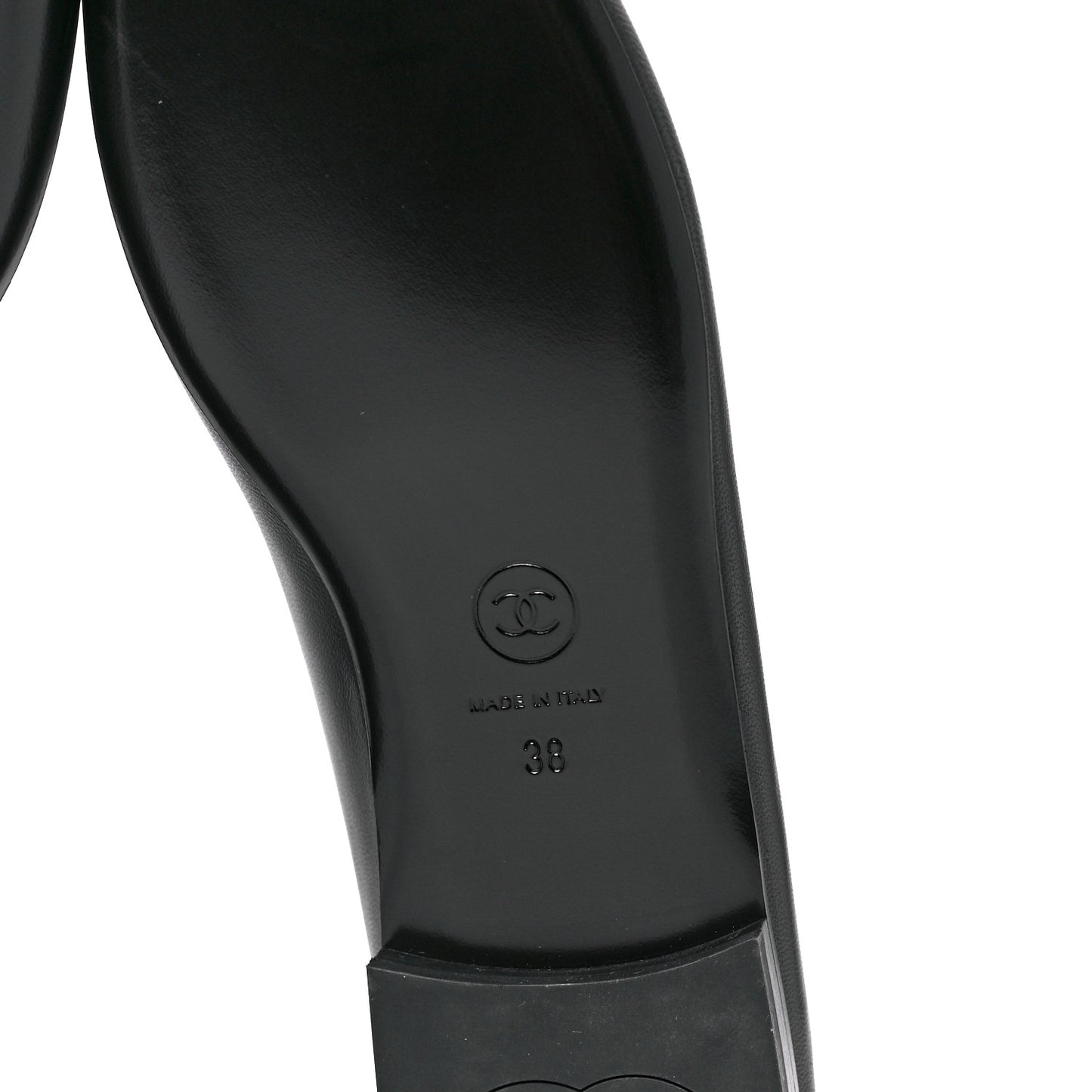 Lambskin Patent Calfskin Cap Toe Ankle Chain Ballerina Flats 38 Black