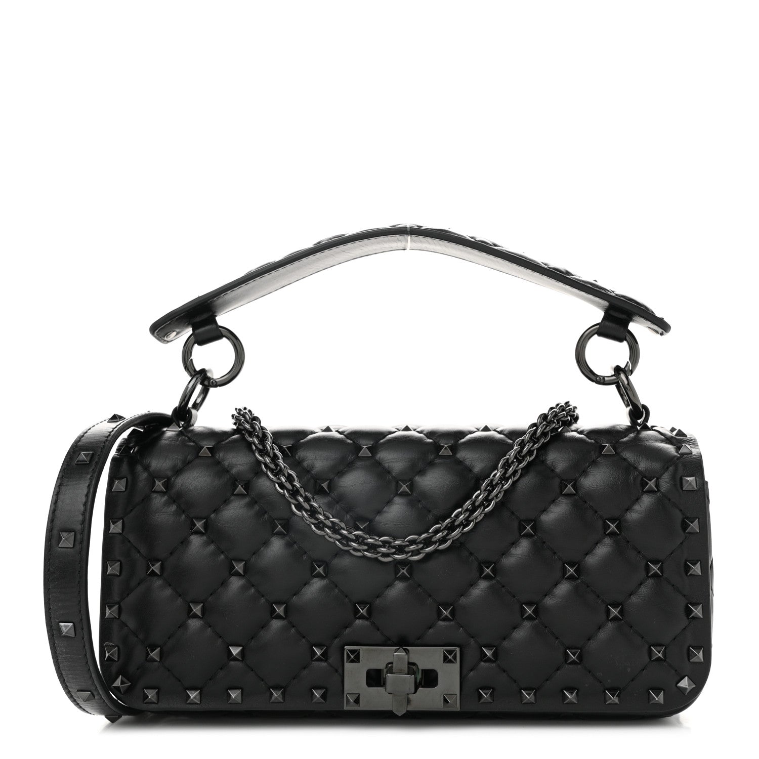 Valentino Garavani Calfskin Tonal Rockstud Spike Convertible Shoulder Bag Black 1 of 9