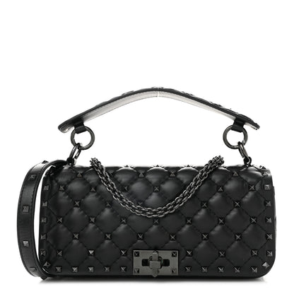 Valentino Garavani Calfskin Tonal Rockstud Spike Convertible Shoulder Bag Black 1 of 9