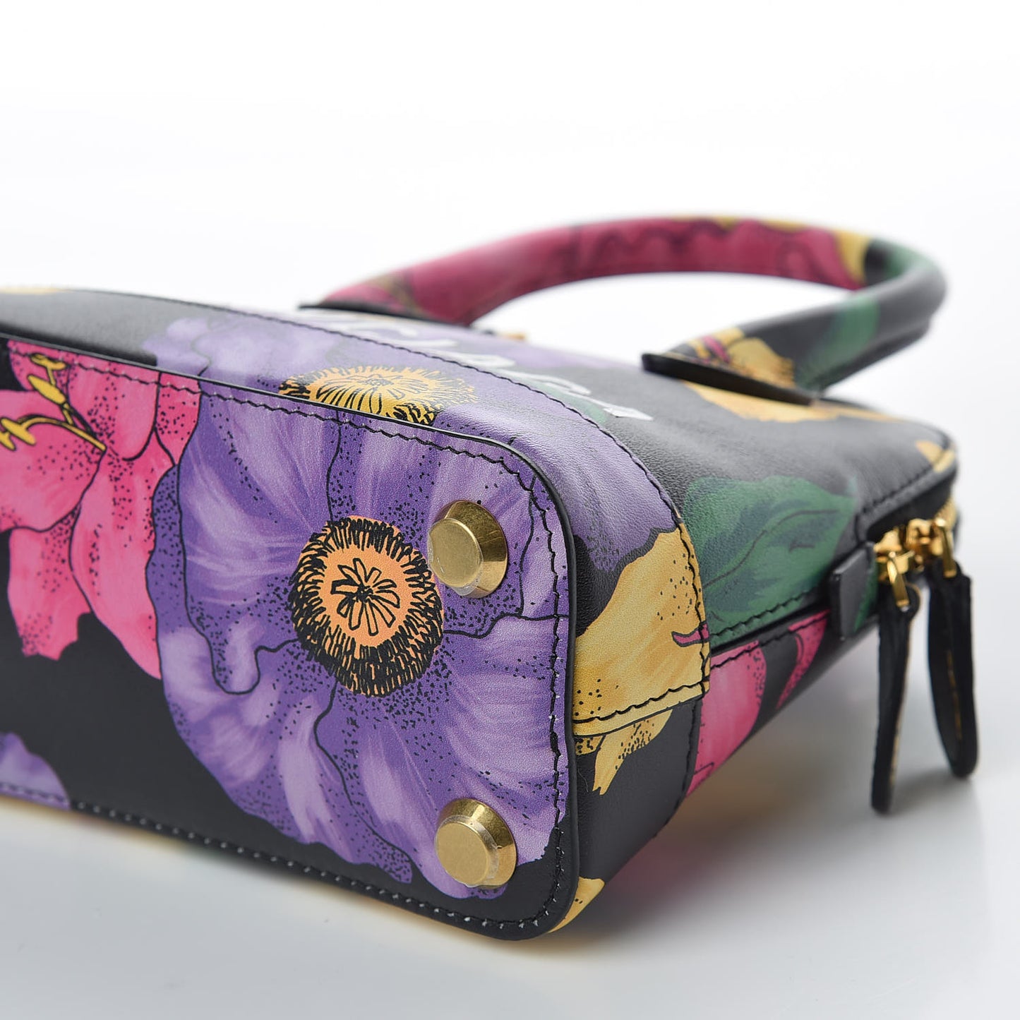Smooth Calfskin Lush Floral Print XXS Ville Top Handle Bag Black Multicolor