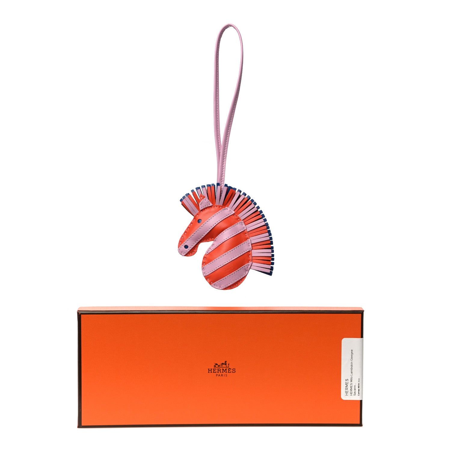 Hermes Milo Lambskin Geegee Savannah Bag Charm Orange Poppy Mauve Sylvestre Bleu de France 6 of 6