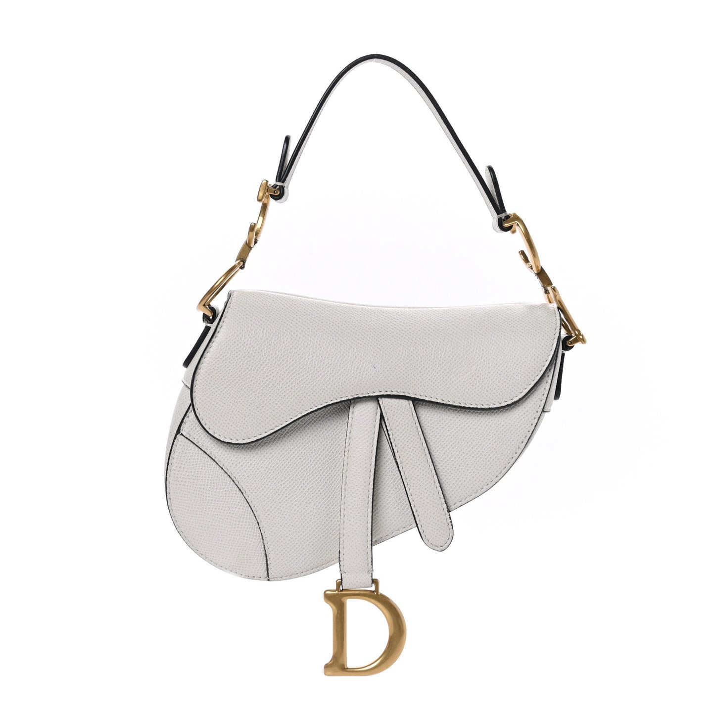 Grained Calfskin Mini Saddle Bag White