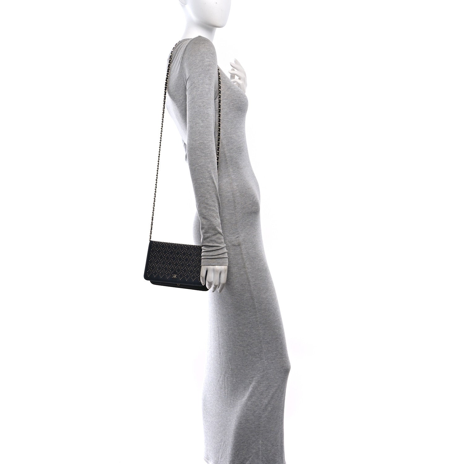 Chanel Lambskin Studded Wallet on Chain WOC Grey 2 of 15