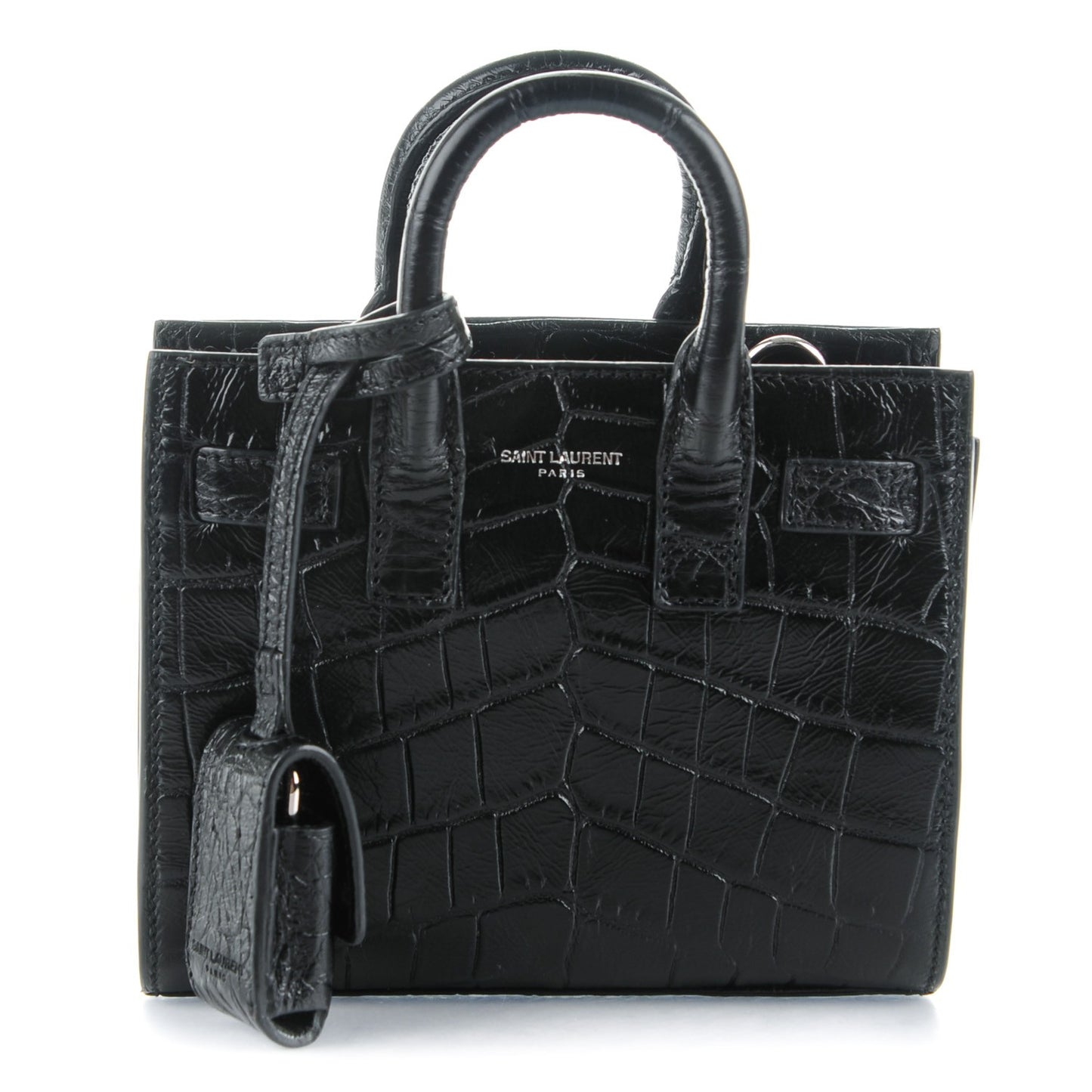 Calfskin Crocodile Embossed Toy Sac De Jour Black