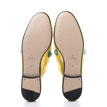 Gucci Metallic Nappa Crystal Womens Princetown Slippers 36 Gold 5 of 9