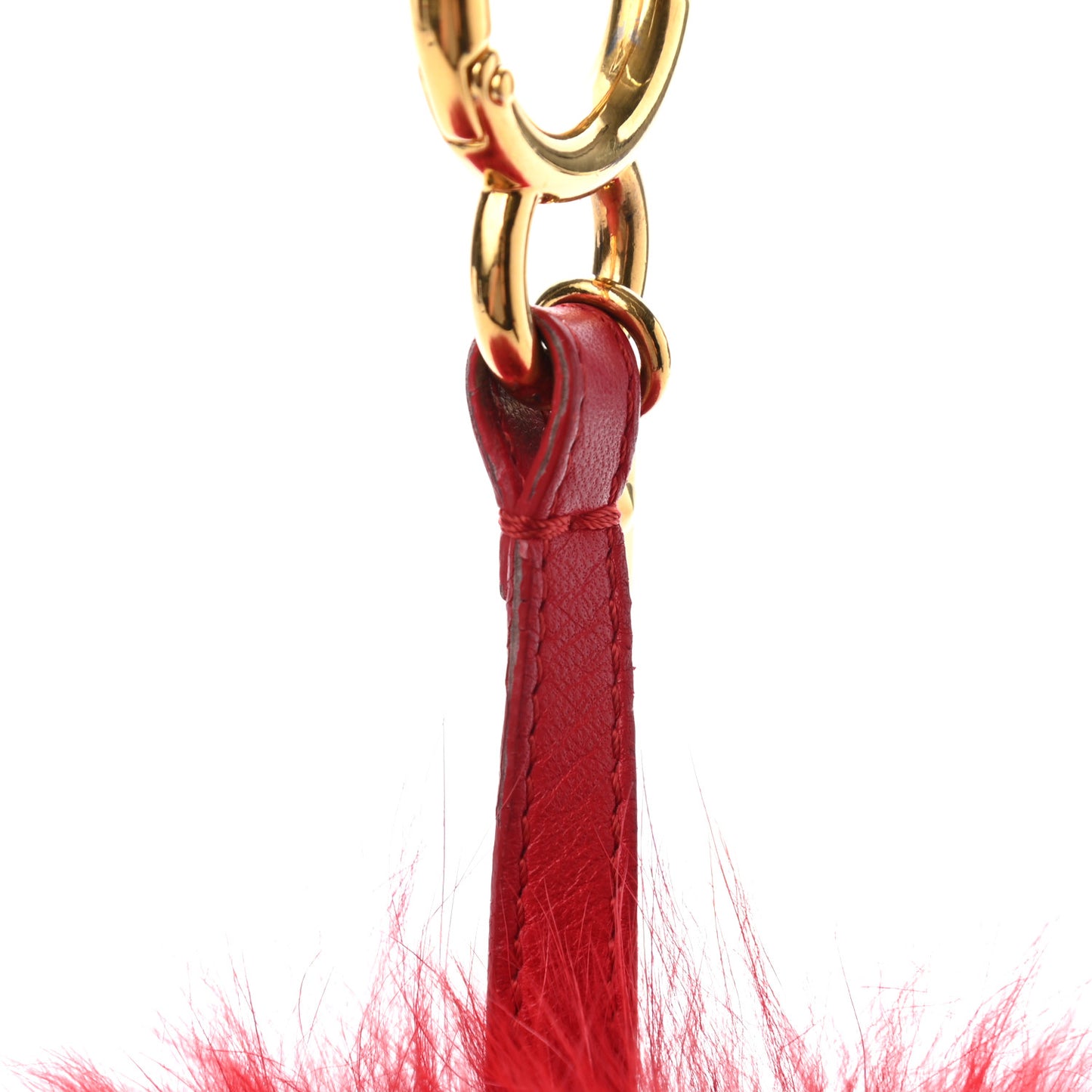 Fox Fur Shiny Nappa Heart Pom Pom Bag Charm Rosso Rosa