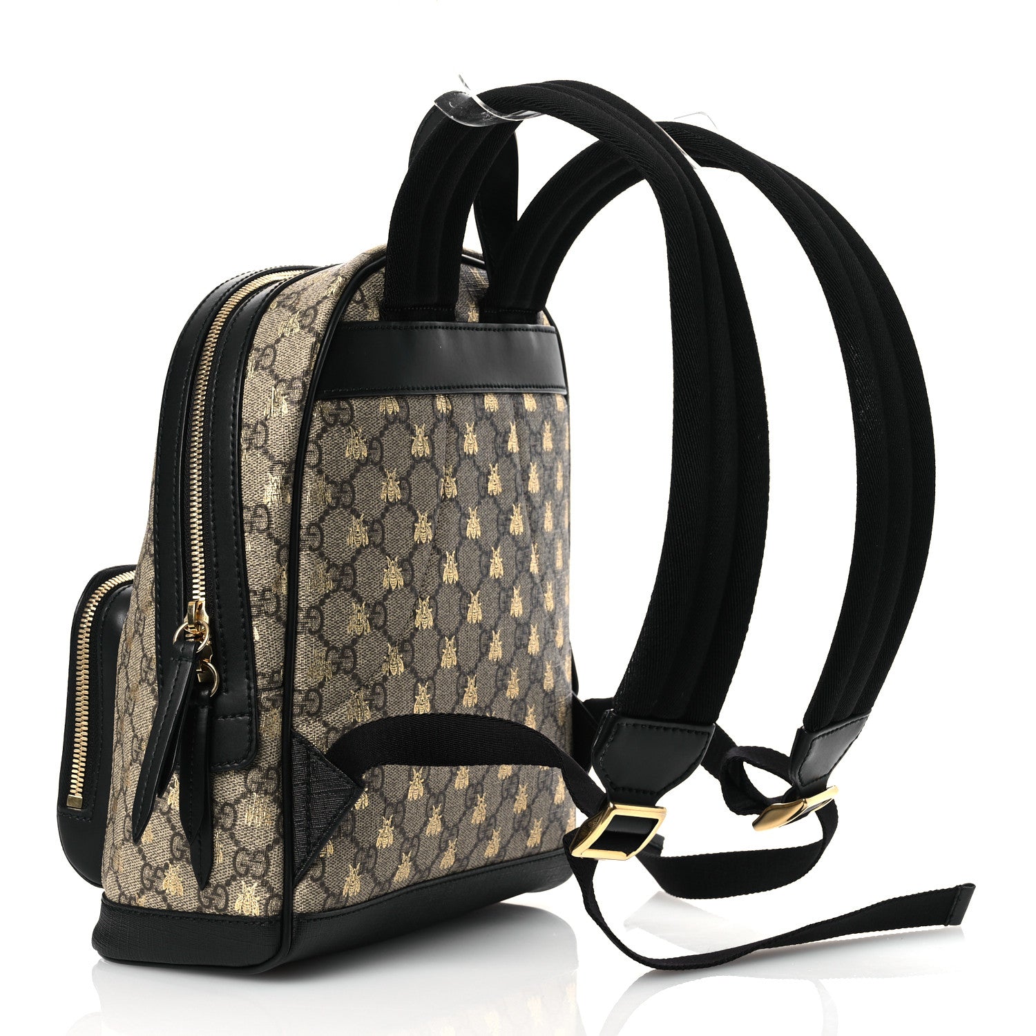 Gucci GG Supreme Monogram Bees Print Small Day Backpack Beige Oro Black 3 of 13