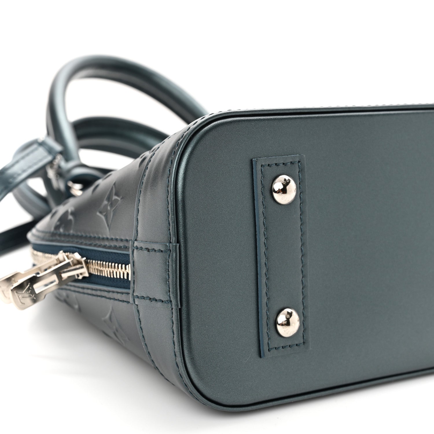 Louis Vuitton Metallic Calfskin Debossed Monogram Alma BB Steel Blue 8 of 9