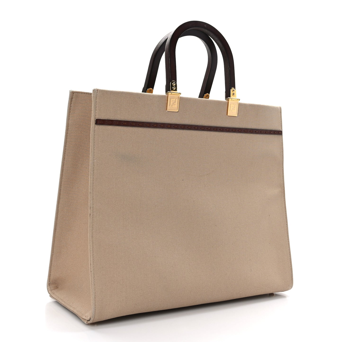 Canvas Vitello King Logo Embroidered Medium Fendi Sunshine Shopper Tote Sand Ghianda