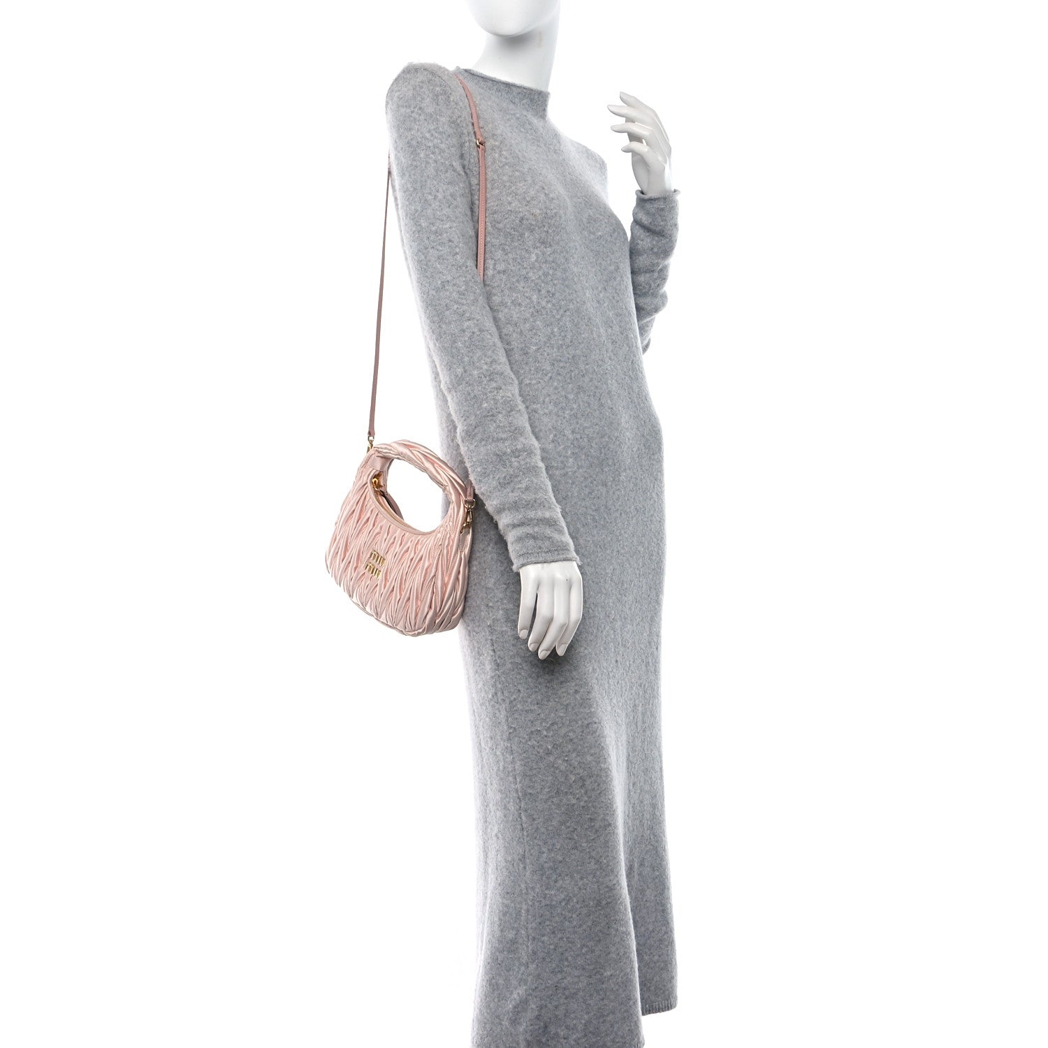 Miu Miu Satin Matelasse Mini Wander Hobo Alabaster Pink 2 of 8