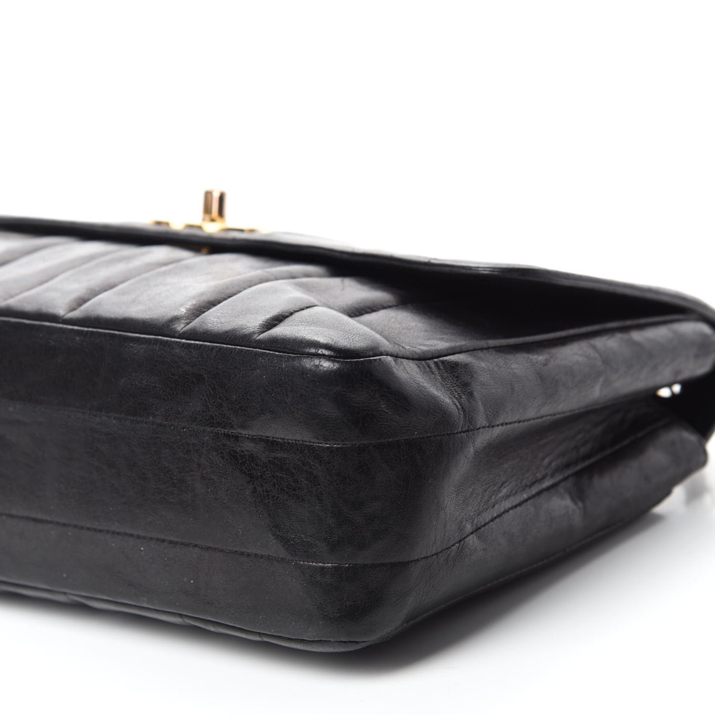 Lambskin Vertical Quilted Medium Single Flap Black