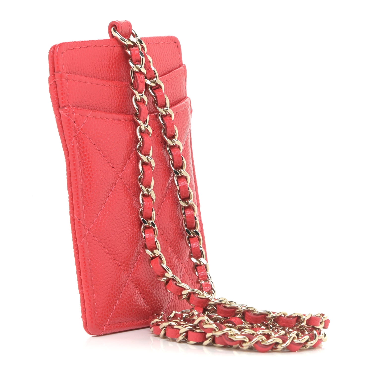 Chanel Caviar Quilted Card Holder On Chain Red 2 of 10