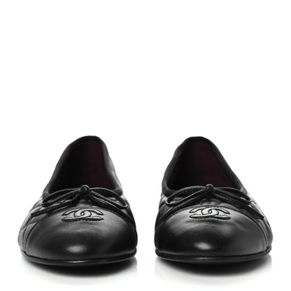 Chanel Aged Calfskin Quilted CC Cap Toe Ballerina Flats 40.5 Black 2 of 8
