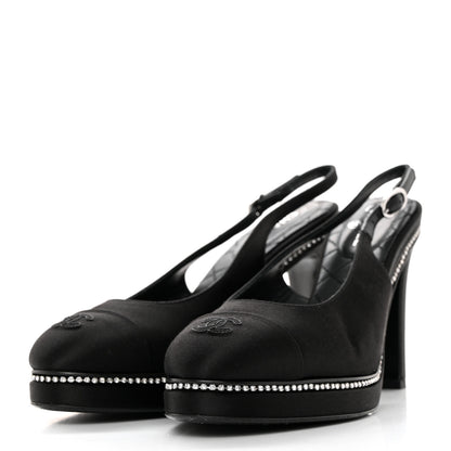 Chanel Silk Crystal Embellished Cap Toe CC Slingback Pumps 36.5 Black 3 of 10