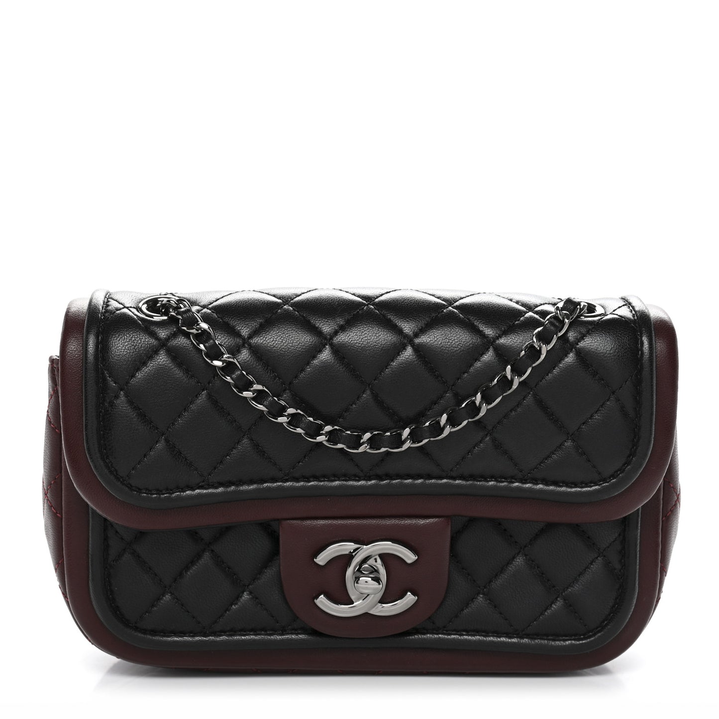 Lambskin Classic Twist Mini Rectangular Flap Black Burgundy