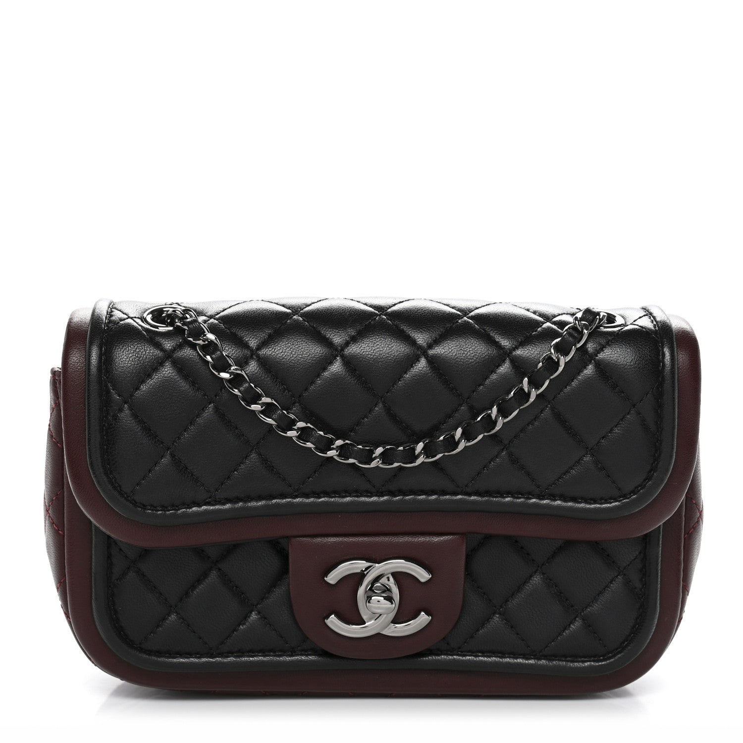 Chanel Lambskin Classic Twist Mini Rectangular Flap Black Burgundy 1 of 13