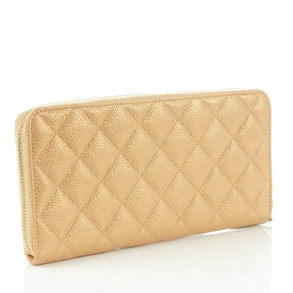 Chanel Pearly Caviar Quilted Large Gusset Zip Around Wallet Gold 3 of 8