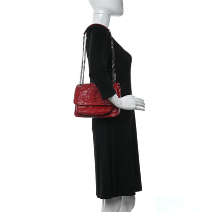 Saint Laurent Crinkled Calfskin Matelasse Monogram Baby Niki Chain Satchel Rouge Eros 2 of 11