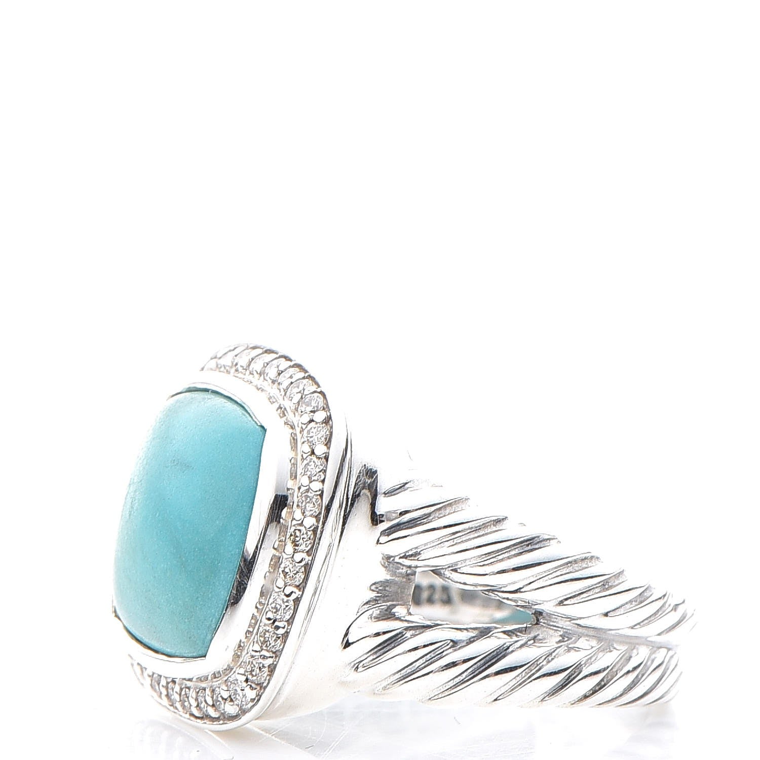 David Yurman Sterling Silver Diamond Turquoise 11mm Albion Ring 52 6 4 of 5