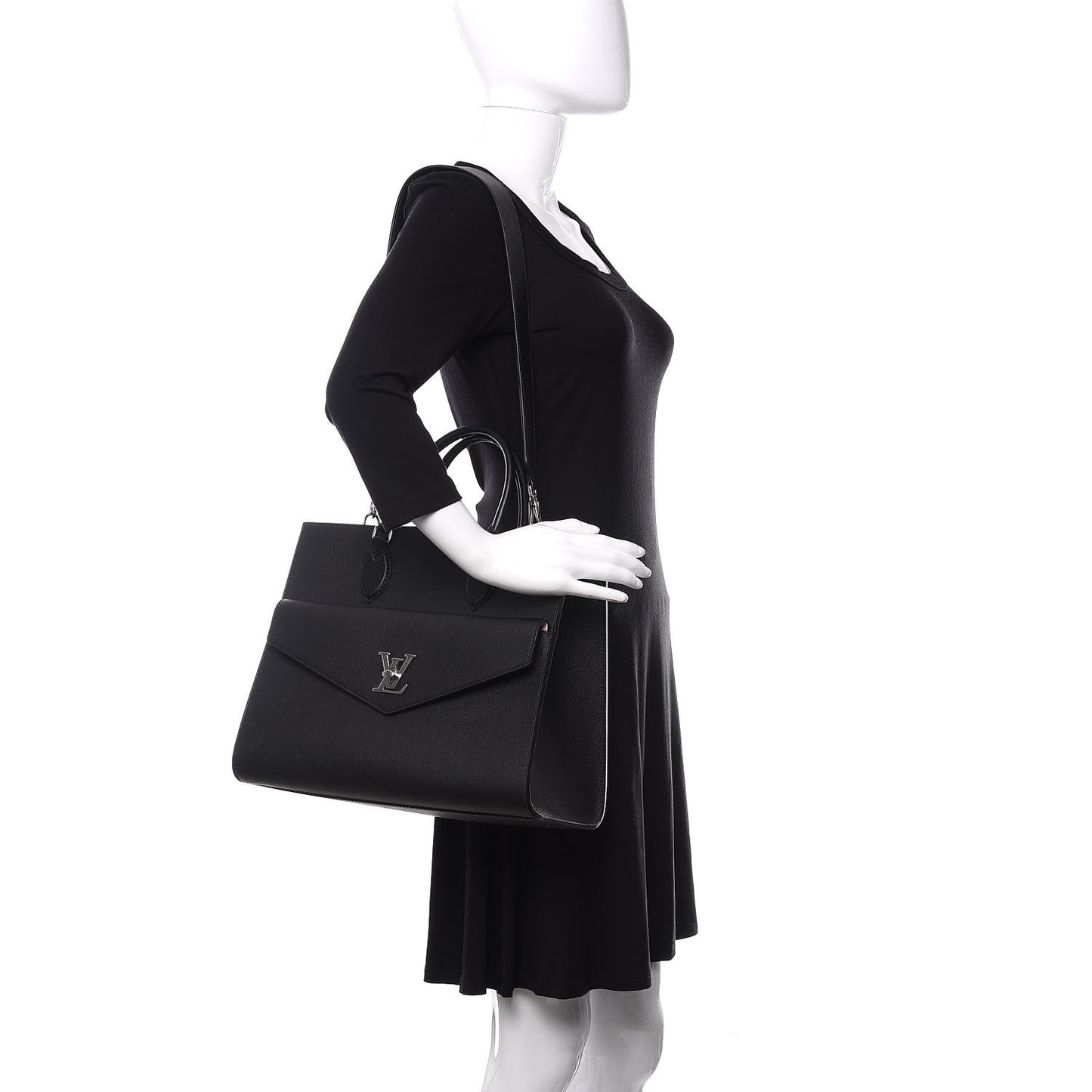 Soft Calfskin Lockme Tote MM Black Rose Ballerine