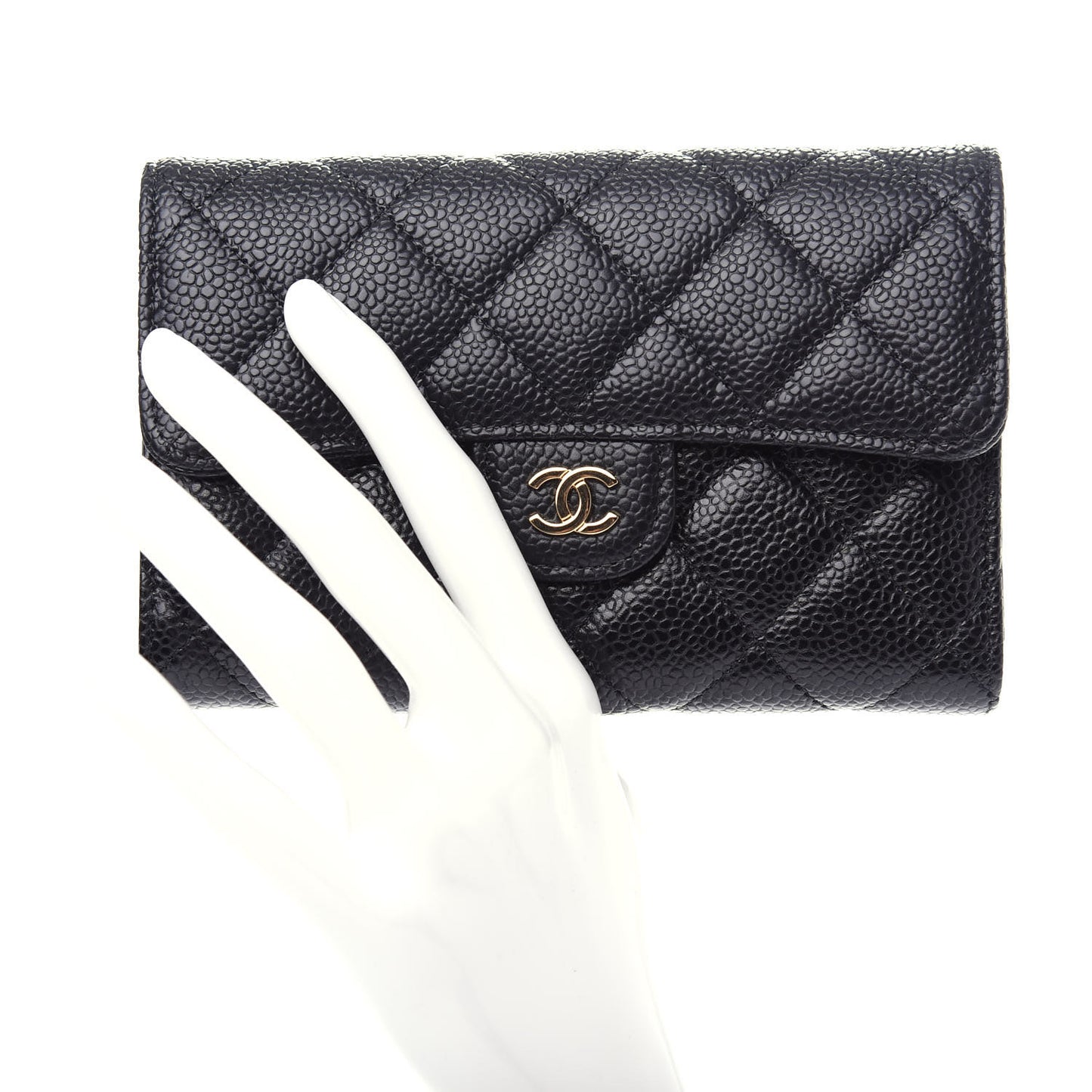 Caviar Quilted Medium Flap Wallet Black