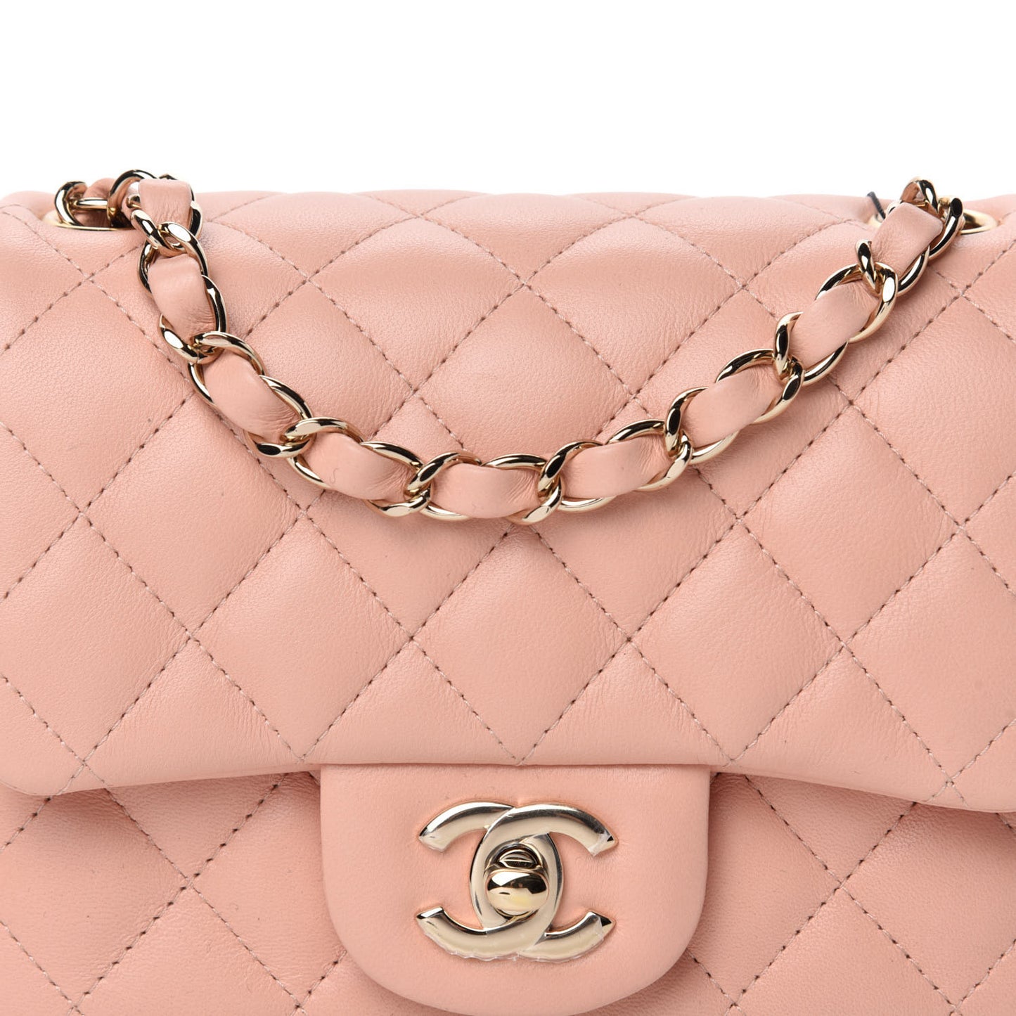 Lambskin Quilted Mini Square Flap Light Pink