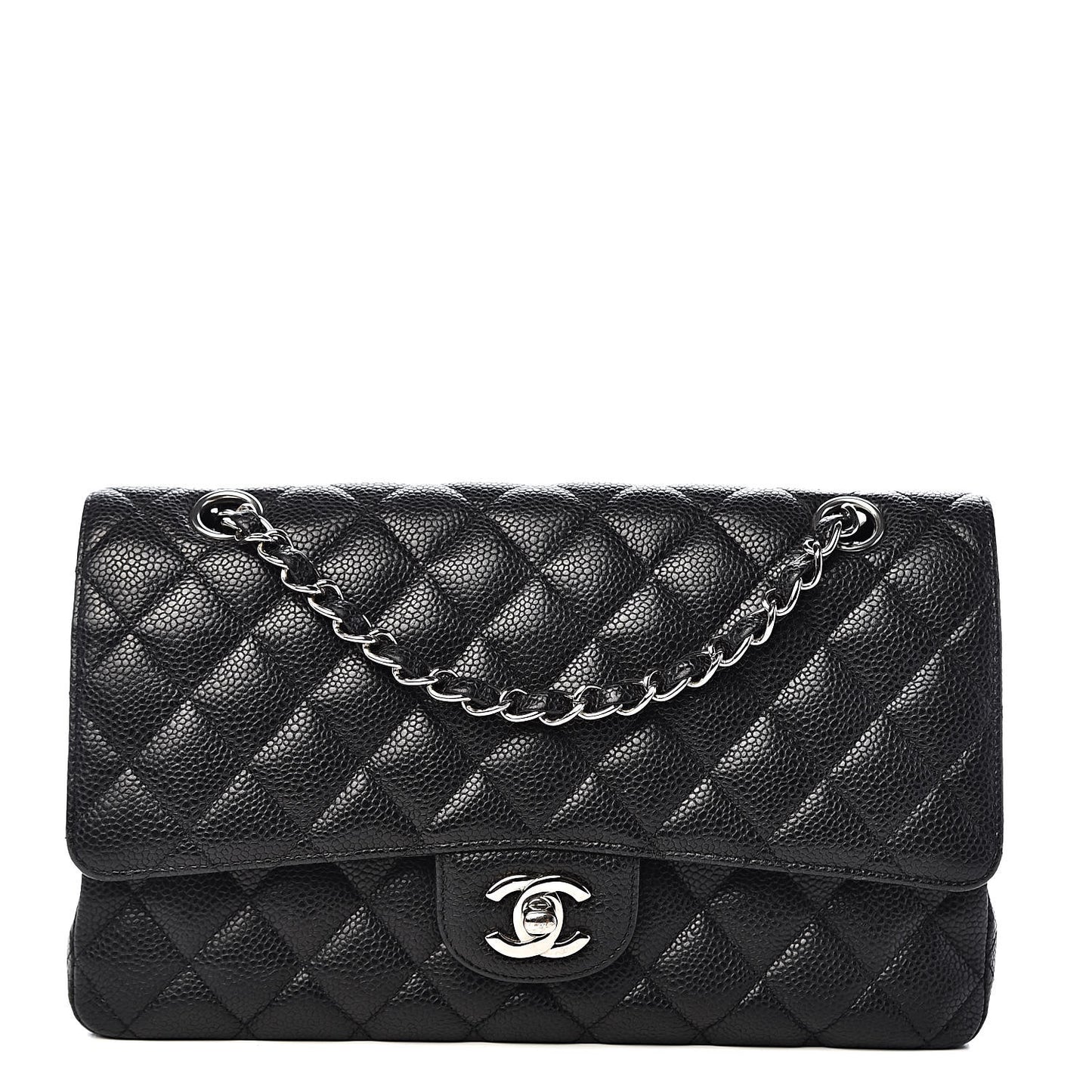 Caviar Quilted Medium Double Flap Black