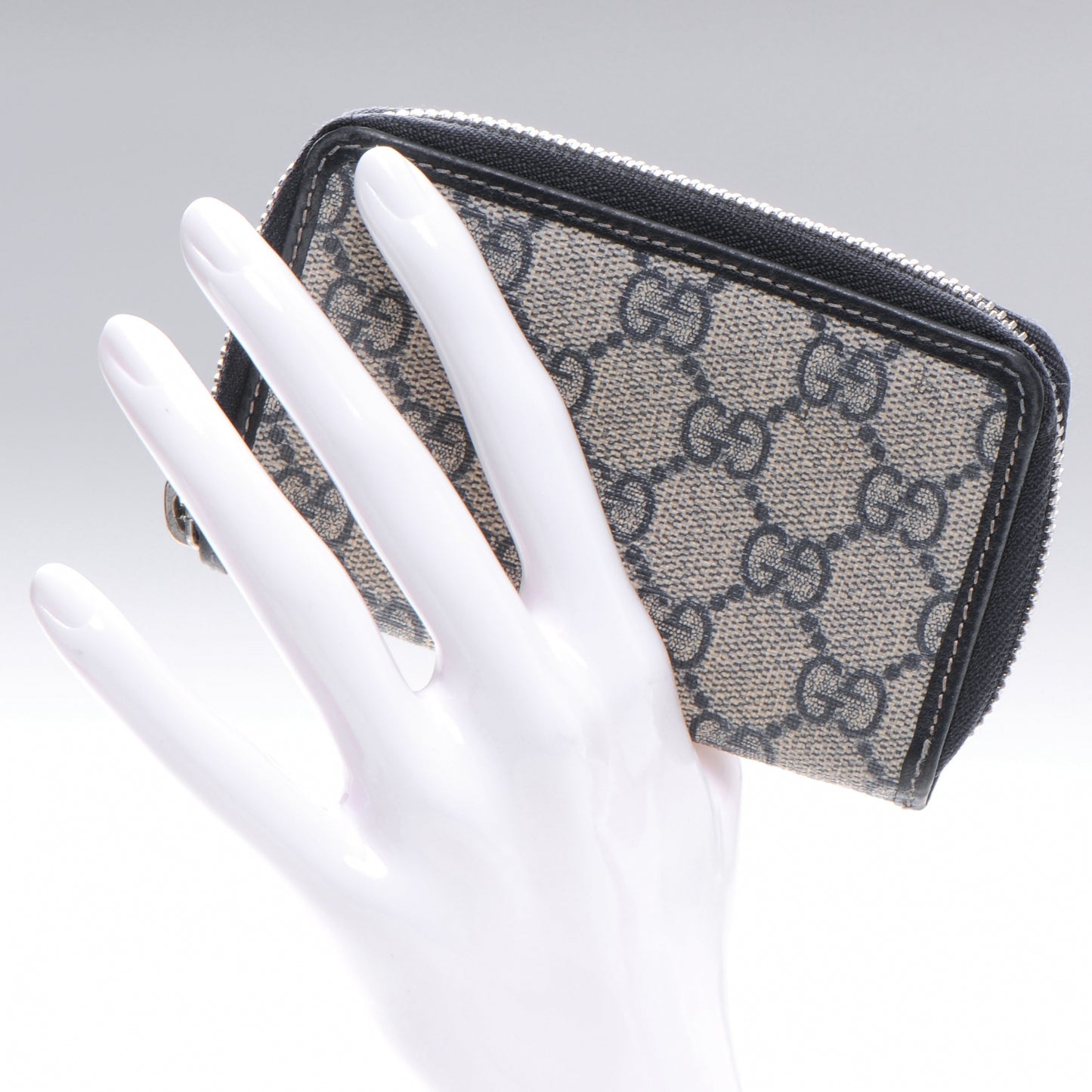 GG Supreme Monogram Calfskin Compact Wallet Beige Blue