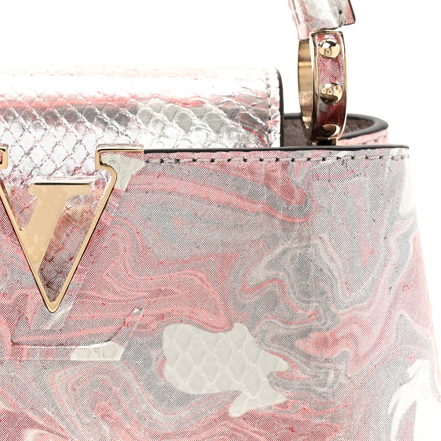 Louis Vuitton Metallic Marbled Snakeskin Capucines Mini Pink Silver 8 of 10