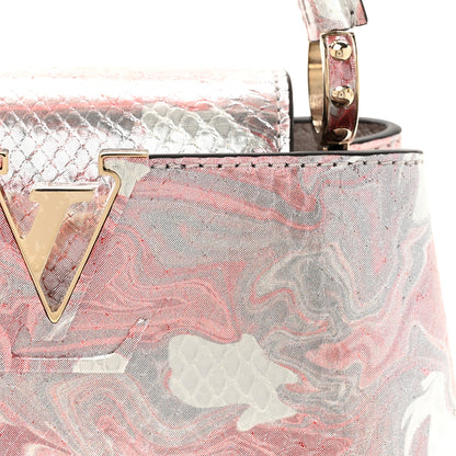 Louis Vuitton Metallic Marbled Snakeskin Capucines Mini Pink Silver 8 of 10