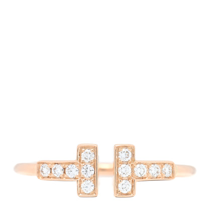 Tiffany 18K Rose Gold Diamond T Wire Ring 55 7.25 1 of 5