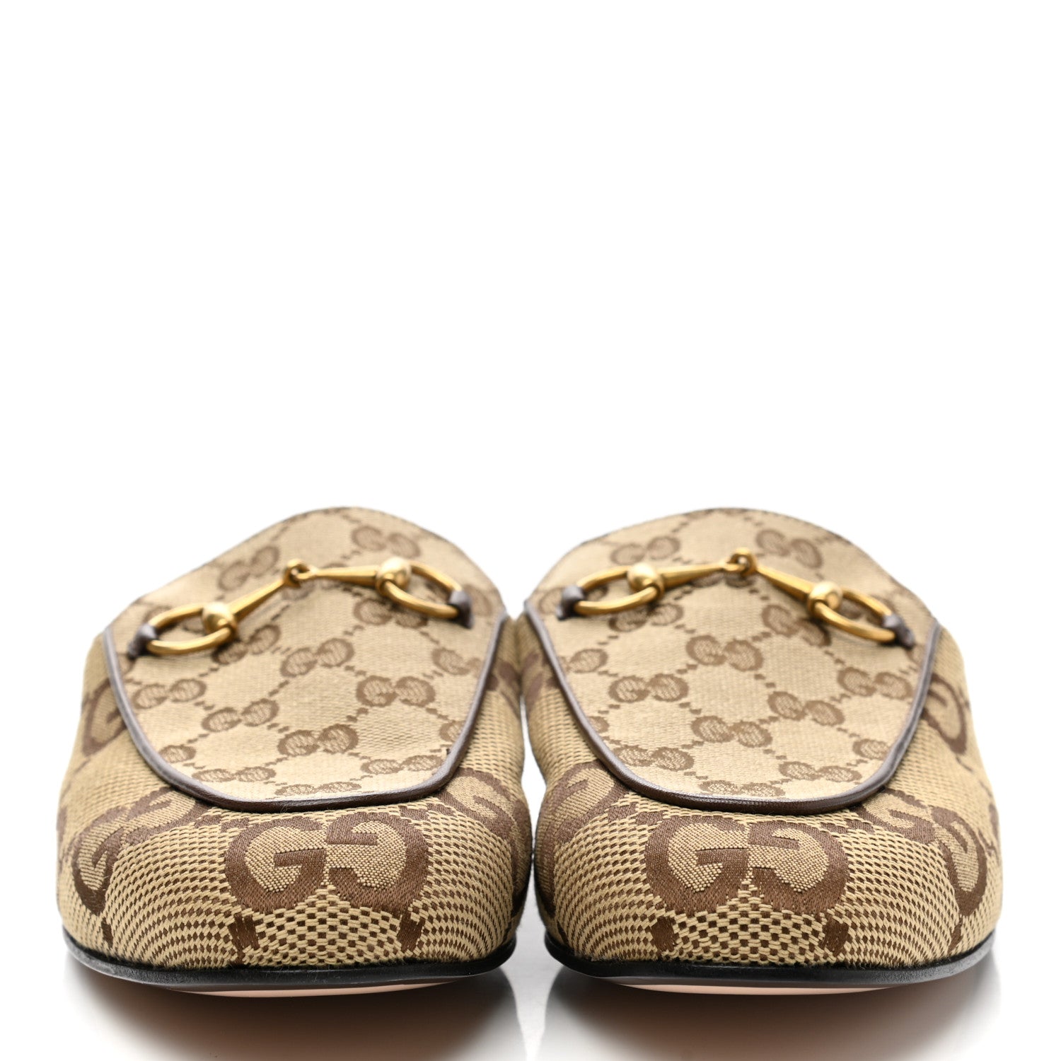 Gucci Monogram Jumbo GG Malaga Kid Womens Princetown Slippers 39.5 Camel Ebony New Acero Beige 2 of 8